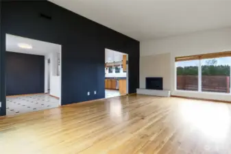 Living Room, Gas Fireplace, Open to Kitchen and Dining Room