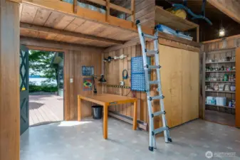 Project room has a door to the deck and storage loft.