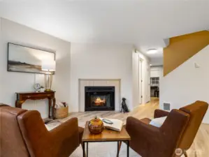 The front door enters into the cozy living room.