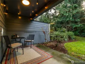 This private covered patio is a great place to spend evenings