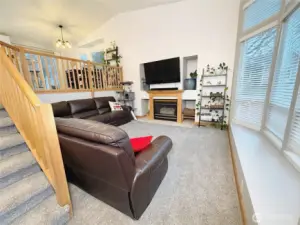 Spacious living room with vaulted ceilings