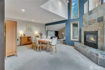 Formal dining room off the kitchen with gas fireplace