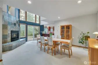 Soaring cathedral ceilings in the dining room