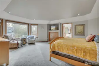 Expansive primary suite iwith bay window and coffered ceilings!