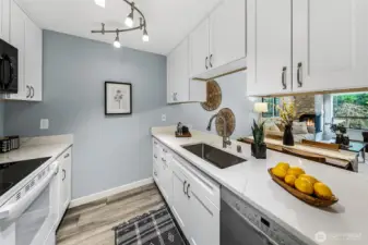 New cabinets, stone counters for a move-in-ready kitchen.