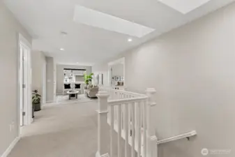 Upstairs loft area with skylights and sitting area.