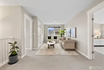 Versatile loft space with skylights and closet, ideal as a home office, reading nook, or potential fourth bedroom conversion.