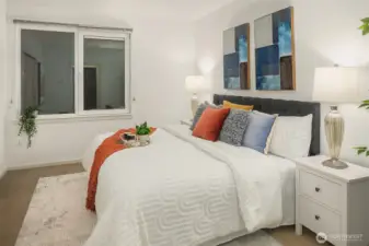 Welcome to your cozy bedroom! (photo from previous staging)