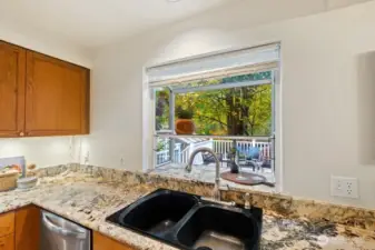 Light and bright garden windows give area for plants and view of the greenhouse