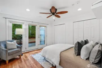 Spacious primary bedroom with electric heater, fresh interior paint, and comfortable layout in this updated Lake Forest Park residence.