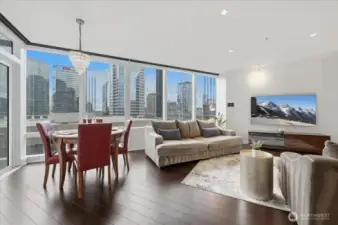 Large living room with solid hardwood floors