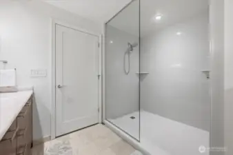 Large Walk-in Shower with large format tiles