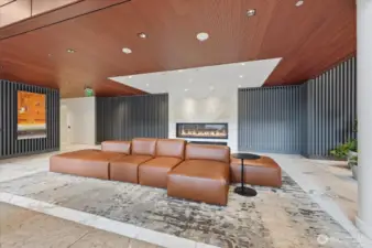 Stylish lobby with fireplace