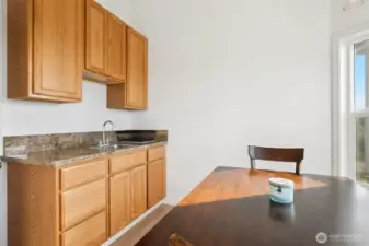 Add a microwave and coffee maker and it's a great spot for guests.