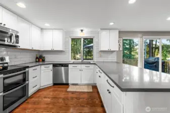 Kitchen sink overlooks backyard
