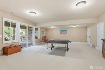 Huge rec room with sliding doors to the patio and yard. A door here leads to the 1500 sq ft unfinished space.