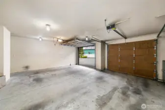 Huge 2 car garage with extra space for storeage.