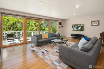 Plenty of room in the large living room with access to deck