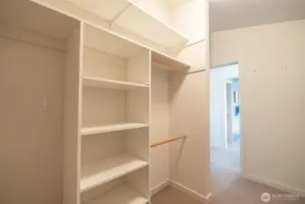 Walk-in closet with custom shelving