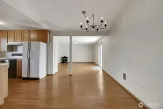 Dining area next to the kitchen and between the living room and family room.