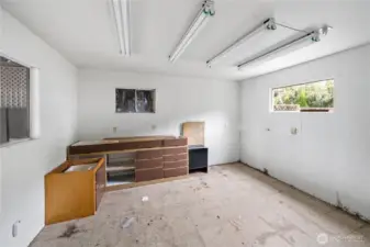 There is power in the storage/workshop. This space is ready for your hobbies!