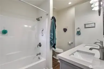 Main house primary bedroom ensuite full bath with double vanity.