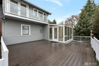 This huge deck is ready for BBQ gatherings on long summer evenings.