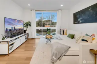 West facing floor to ceiling windows.