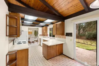 Drop ceiling can be removed to expose beautiful wood.