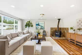 Wood burning stove heats adds that little extra touch to  this space