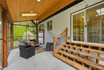 Gorgeous covered outdoor space, great for entertaining. The walls out here are very easily removable if you wish to have the space entirely open