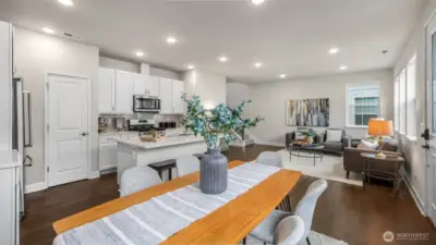 Dining space is cozy enough for a weeknight dinner, yet provides enough space for a special occasion gathering