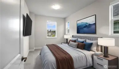 One of two additional bedrooms on the upper level- virtually staged