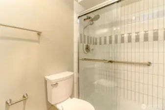 Primary bathroom with newer shower