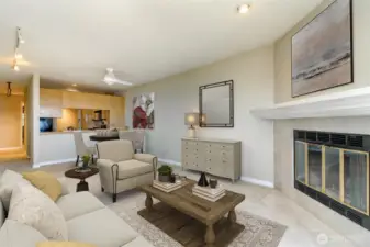 Virtually staged living room area