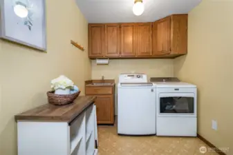 Extra larch utility room with sink and cabinets.