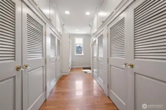 A dream mudroom with exceptional storage—so much space you may feel inclined to catalog where everything lives.