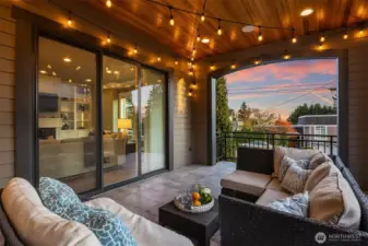 Recessed lighting, in-ceiling speakers, and colorful sunsets.