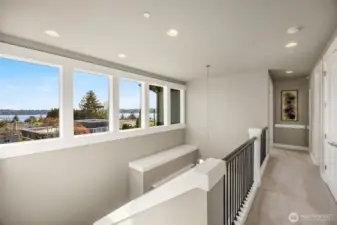 Sparkling lake views await you on the upper level.