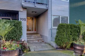 Secure entry and lobby with elevators
