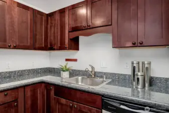 Plenty of storage and counter space in this open kitchen.