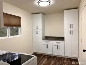 Utility room with pantry cabinets and storage