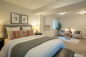Lower level suite has space for a bed, office and seating area.
