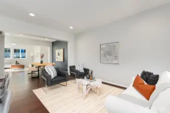 Great room overlooks dining space and living room.