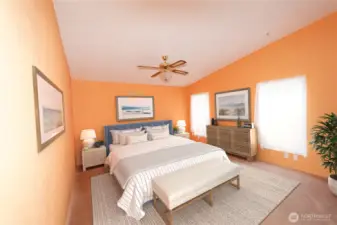 Virtual staged primary bedroom