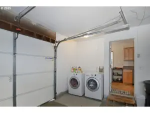 Garage with garage door opener.