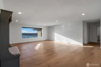 The great room is spacious with a great view of the lake!