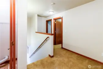 Upstairs hallway provides access to the bedrooms while maintaining separation between living and sleeping spaces for a comfortable, functional layout.