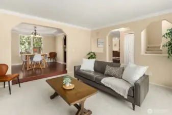 Dining room to the left, entry to the right and stairs