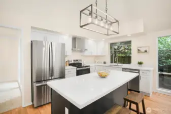 The kitchen has recently had a complete makeover with all new cabinets, all new stainless steel appliances, refinished hardwoods, new light fixtures, large undermount modern stainless steel sink.  It's a beauty!